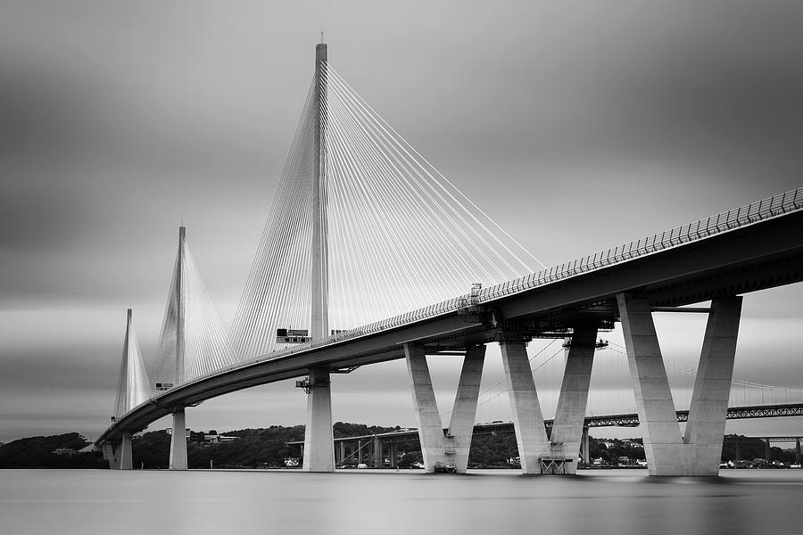 Black And White Photograph - Queensferry Crossing Bridge mono 1 by Grant Glendinning