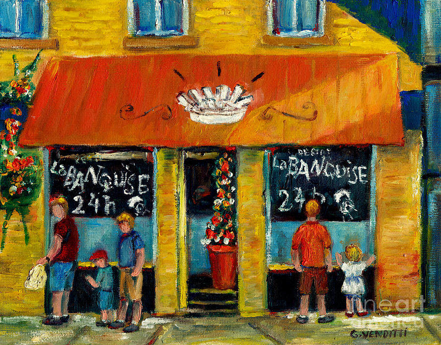 Queue At La Banquise Poutine Restaurant Montreal Landmark Plateau Mont Royal Grace Venditti Artist Painting by Grace Venditti