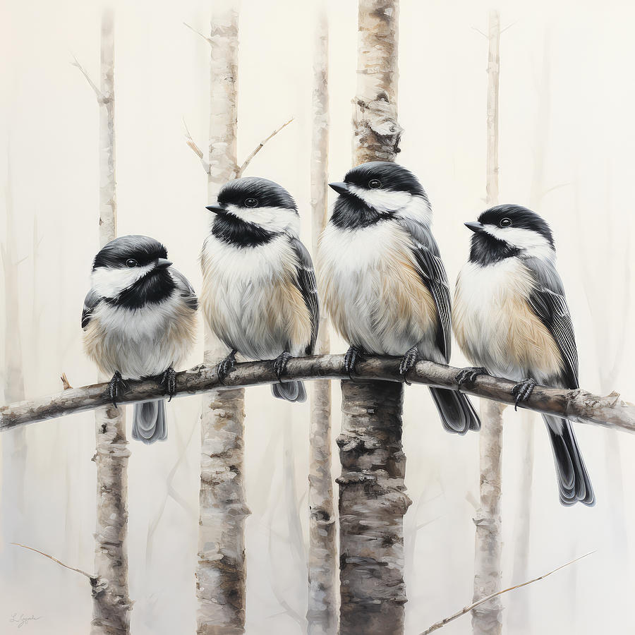 Chickadee Painting - Quiet Companions by Lourry Legarde