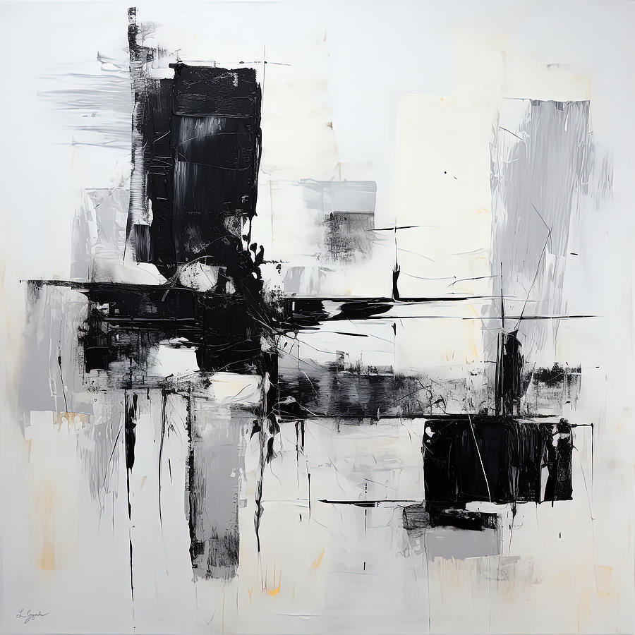 Quiet Contemplation - Black Cream White Abstract Painting