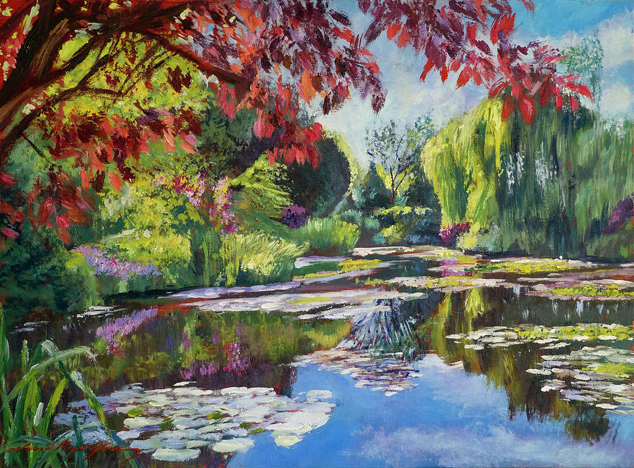 Quiet Moments At Monets Pond Painting by David Lloyd Glover