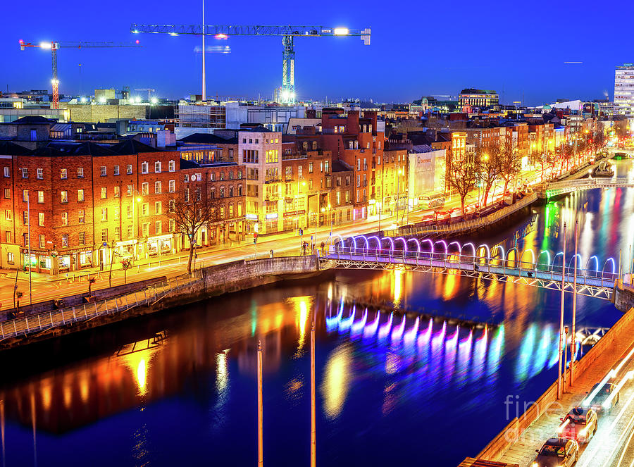 Quiet on River Liffey at Night in Dublin Photograph by John Rizzuto