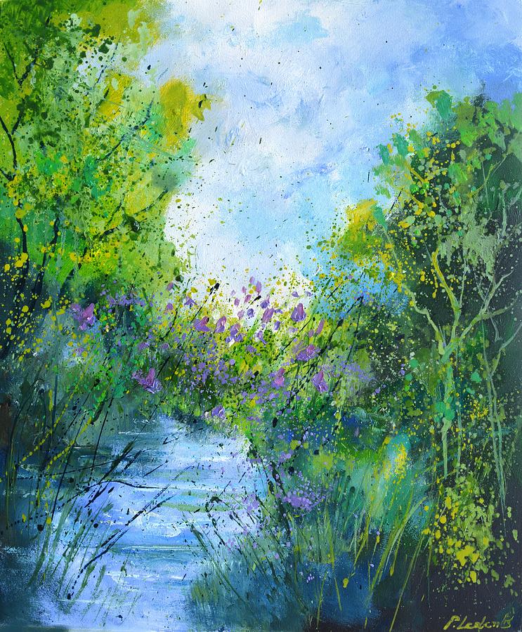 Quiet waters and purple flowers Painting by Pol Ledent
