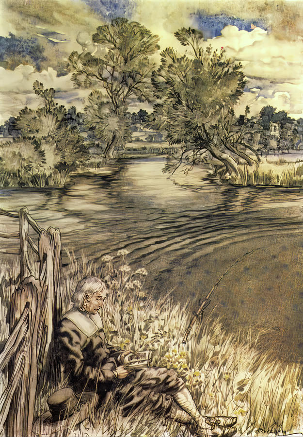 British Drawing - Quietest place from Compleat Angler 1931 by Arthur Rackham