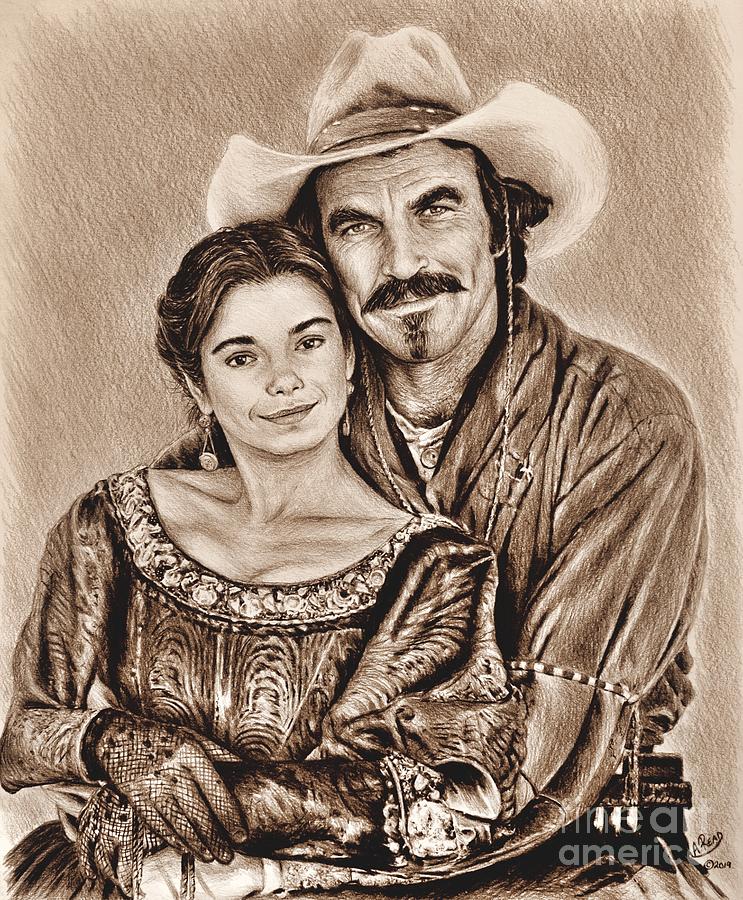 Tom Selleck Drawing - Quigley and Cora by Andrew Read