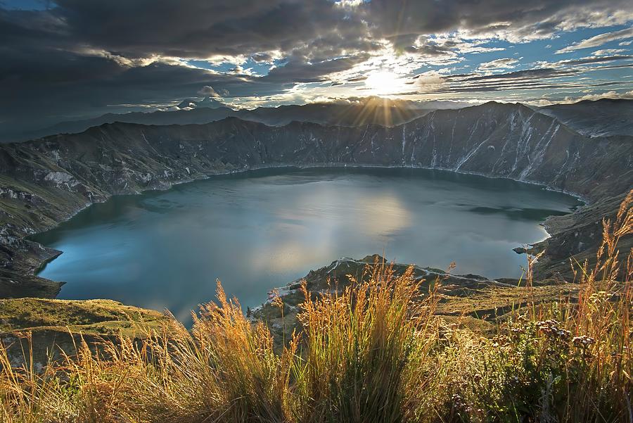 Quilotoa lagoon and crater at dawn Photograph by Henri Leduc