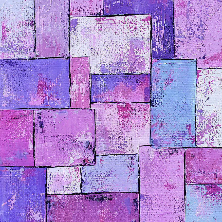 QUILTED Abstract Squares in Pink Purple Lavender Lilac Painting by Lynnie Lang