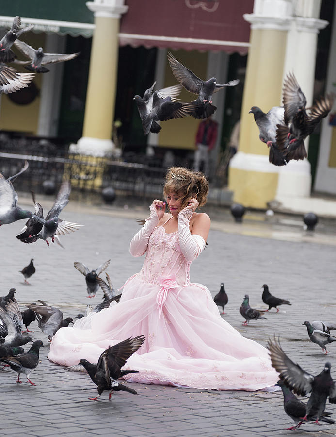 Quinceanera With Pigeons Photograph