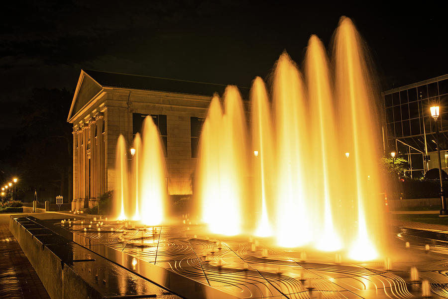 Quincy Massachusetts City Center Water Fountains on a Summer Night Photograph by Toby McGuire