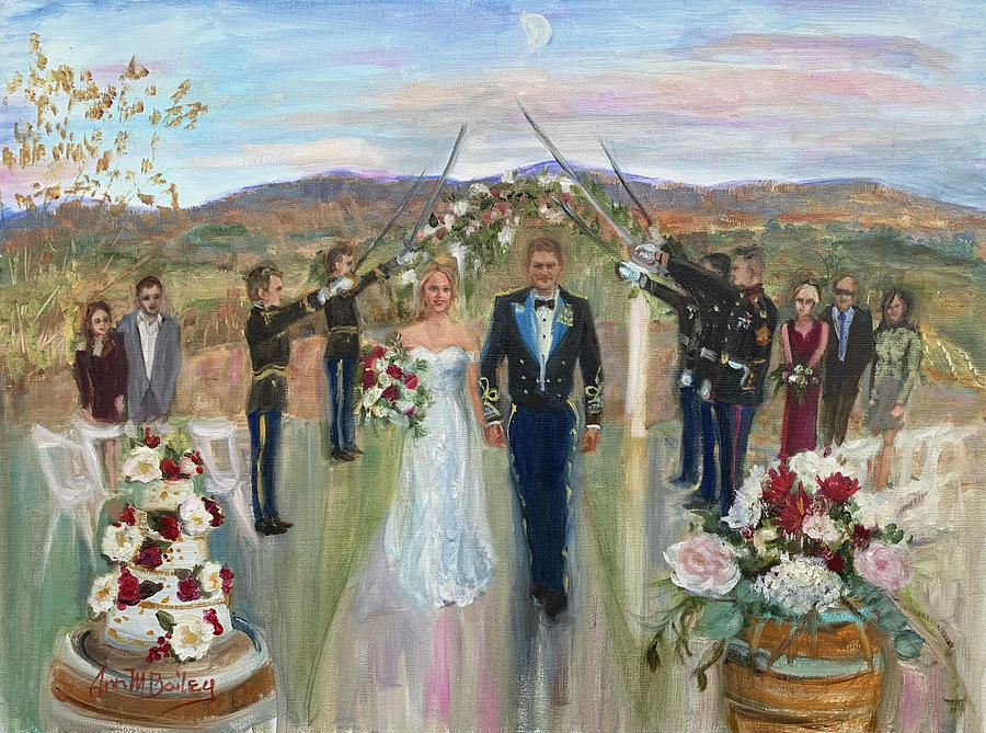 Quinn LaPorte Wedding Ceremony Military Saber Arch Painting by Ann Bailey