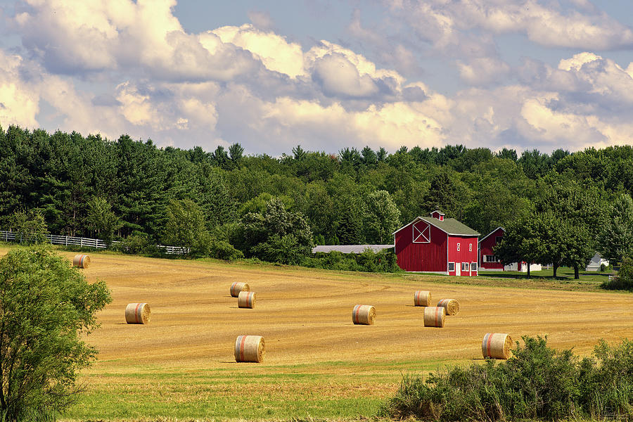 Quintessential Wisconsin - straw bales and farmstead in south central Wisconsin near Oregon in Dane Photograph by Peter Herman
