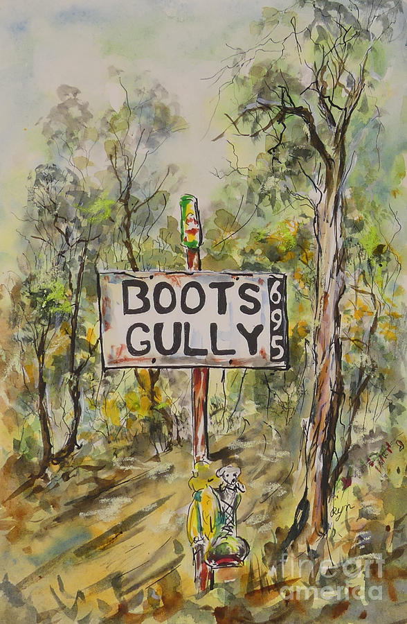 Quirky Australiana, Boots Gully, One of Pair Painting by Ryn Shell
