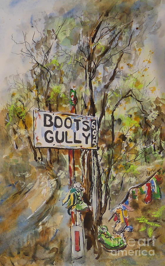 Quirky Australiana, Boots Gully, Two of Pair Painting by Ryn Shell