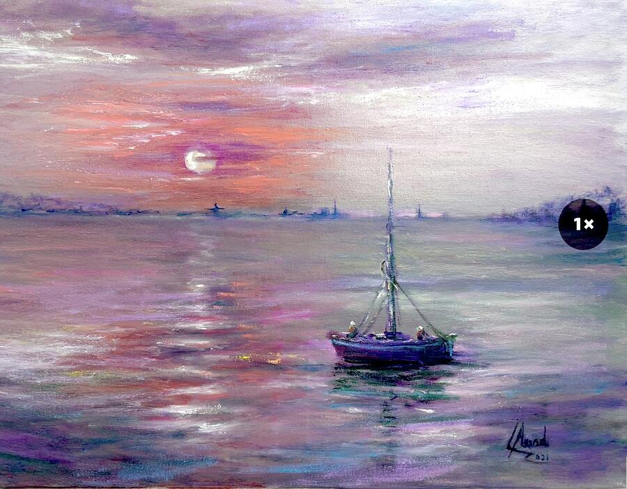 Quite sunset  Painting by Laila Awad Jamaleldin
