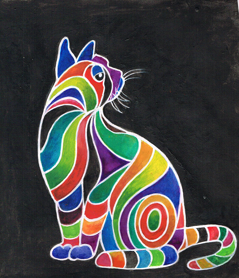 Quizzical cat Painting by Val Stokes