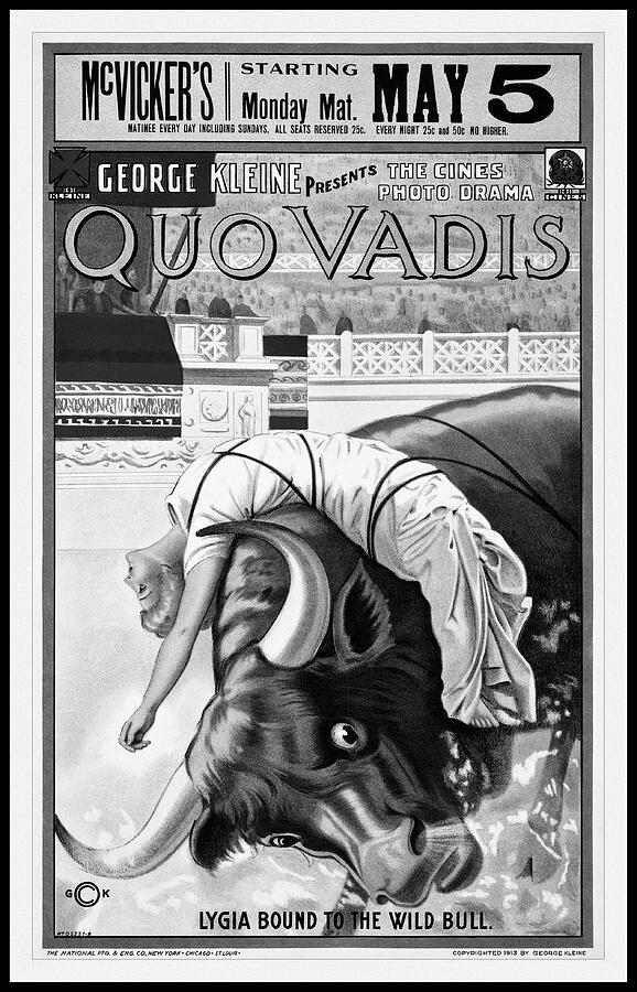 Quo Vadis Lygia Bound to the Wild Bull Retro Vintage Movie Poster 1913 ...