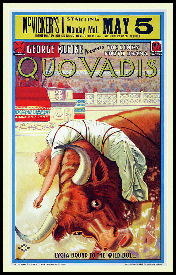 Quo Vadis Lygia Bound to the Wild Bull Retro Vintage Movie Poster 1913 ...