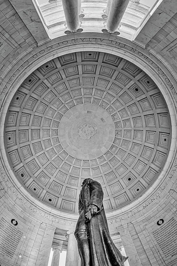 Quotations on the Jefferson Memorial BW Photograph by Susan Candelario