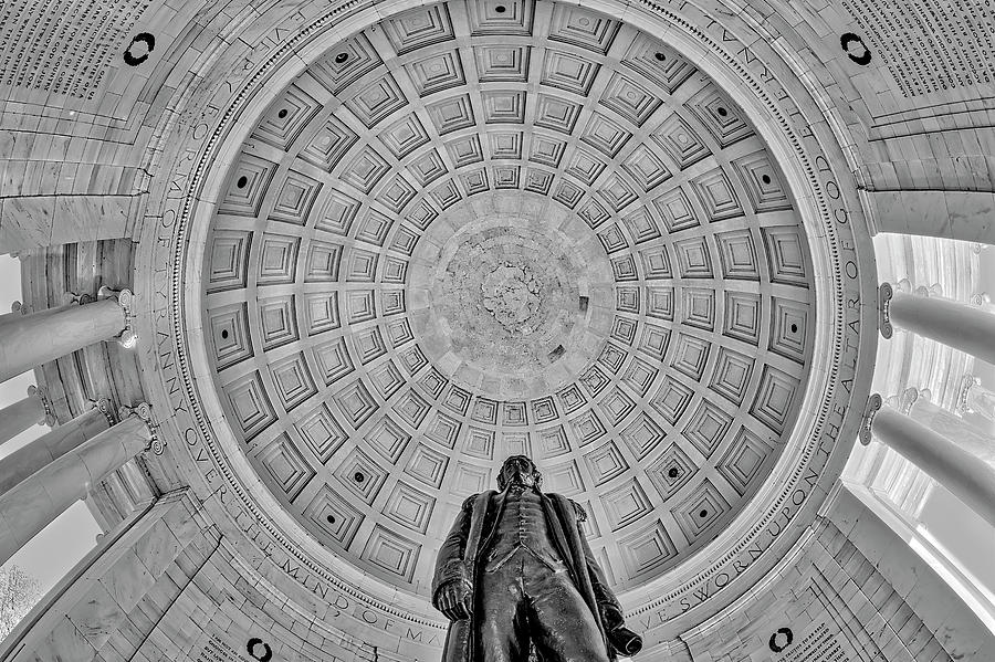 Quotes on the Jefferson Memorial H bw Photograph by Susan Candelario