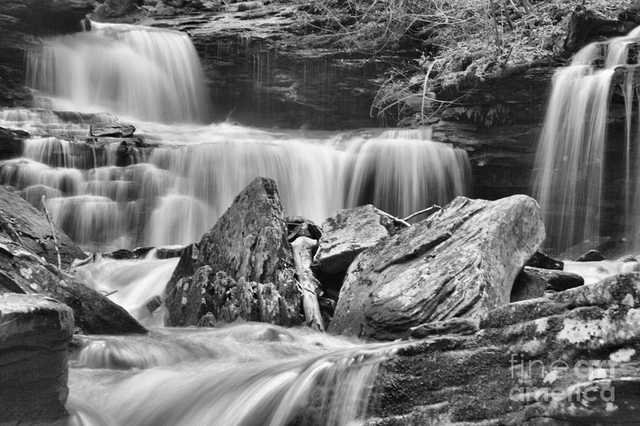 Waterfall Photograph - R. B. Ricketts Autumn Swollen Streams Black And White by Adam Jewell