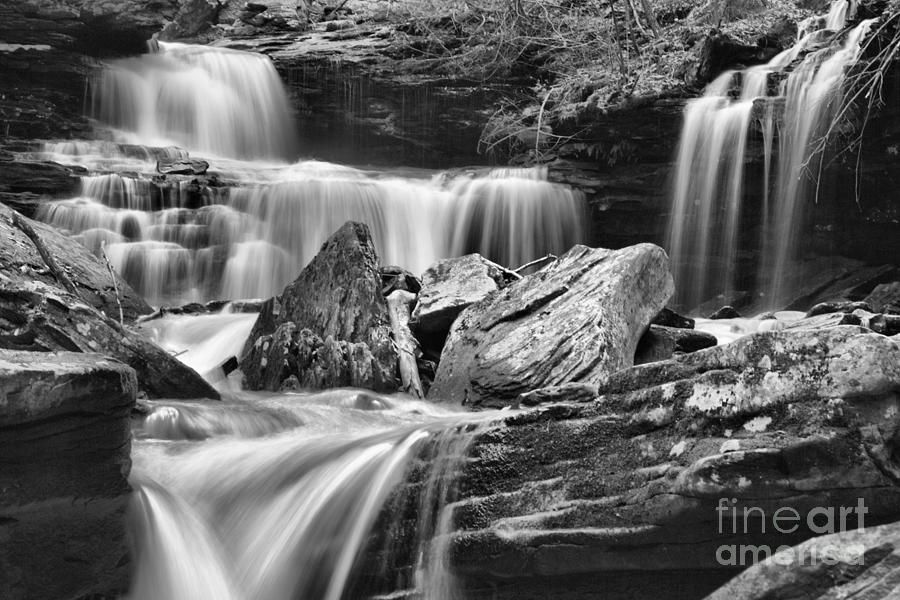 Waterfall Photograph - R. B. Ricketts Gushing Falls Black And White by Adam Jewell