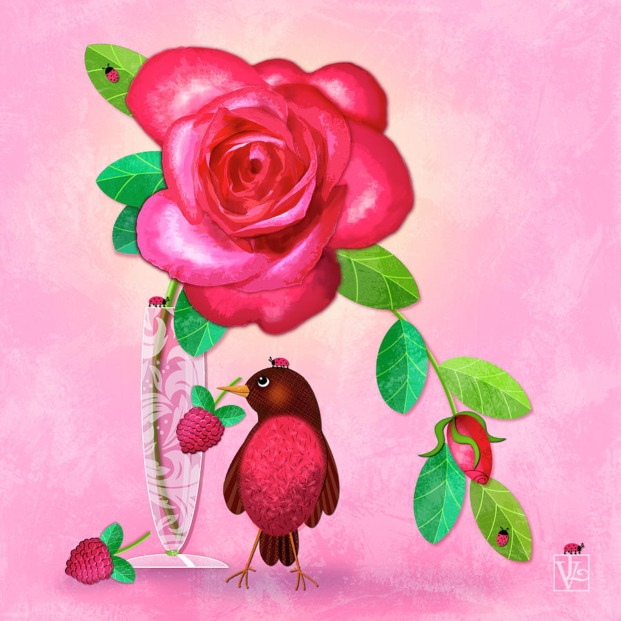 R is for Rose and Robin Digital Art by Valerie Drake Lesiak