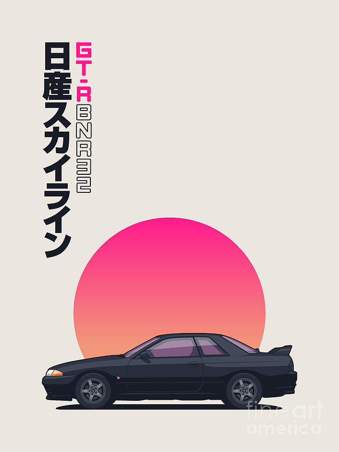 R32 GT-R Side Portrait Black Digital Art by Organic Synthesis R32 GT-R Side Portrait Black Digital Art by Organic Synthesis