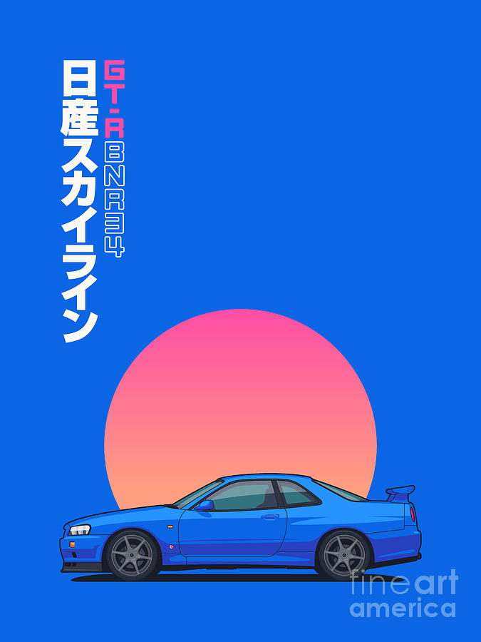 R34 GT-R Side Portrait Blue Digital Art by Organic Synthesis R34 GT-R Side Portrait Blue Digital Art by Organic Synthesis