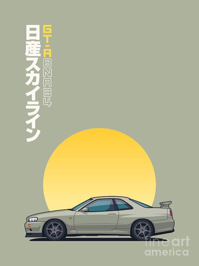 R34 GT-R Side Portrait Jade Digital Art by Organic Synthesis R34 GT-R Side Portrait Jade Digital Art by Organic Synthesis
