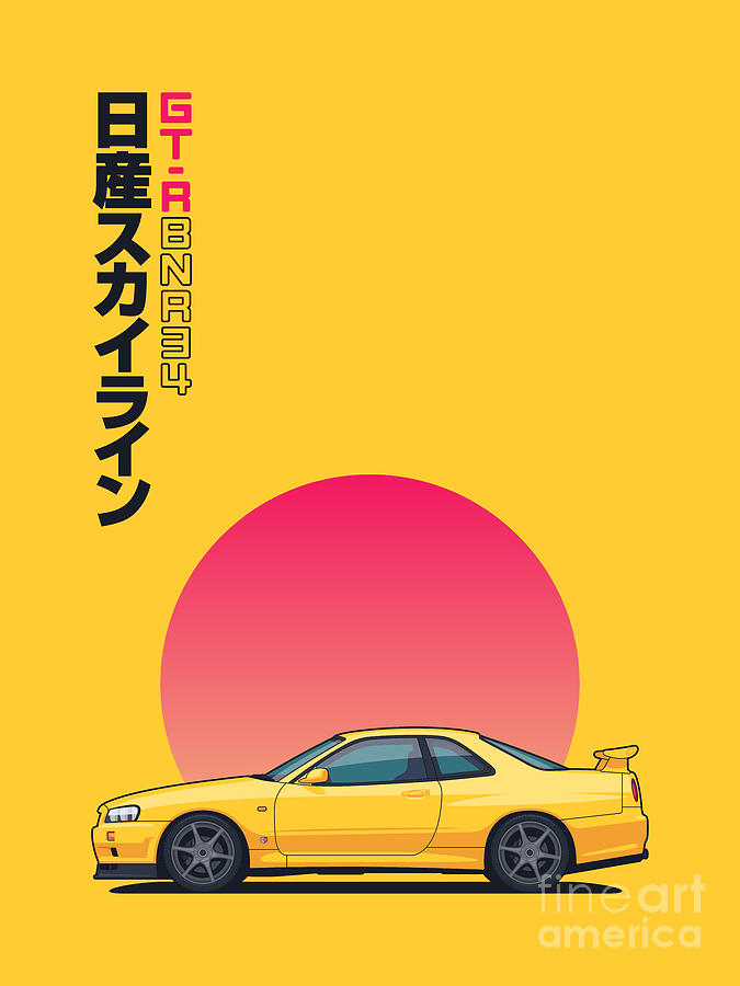 R34 GT-R Side Portrait Yellow Digital Art by Organic Synthesis R34 GT-R Side Portrait Yellow Digital Art by Organic Synthesis