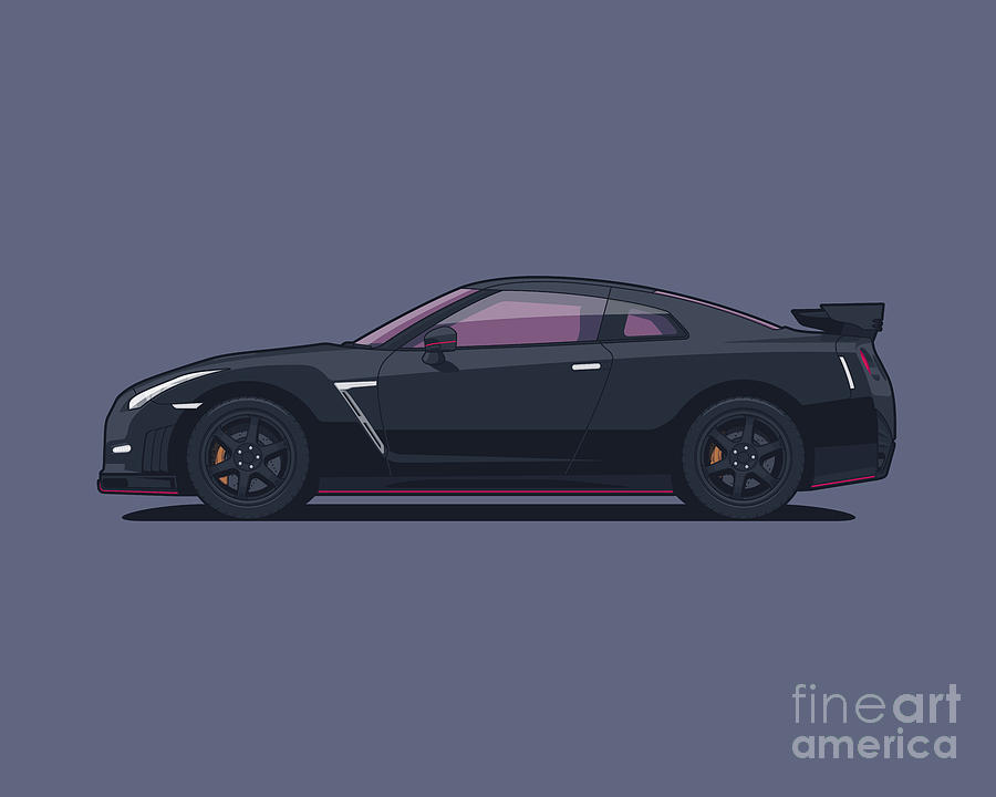 R35 GT-R Side Landscape Black Digital Art by Organic Synthesis - Pixels