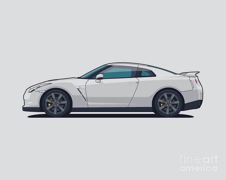 R35 GT-R Side Landscape Silver Digital Art by Organic Synthesis - Fine ...