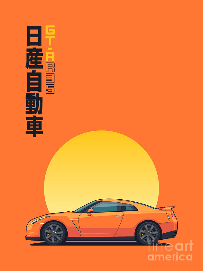 R35 GT-R Side Portrait Orange Digital Art by Organic Synthesis R35 GT-R Side Portrait Orange Digital Art by Organic Synthesis