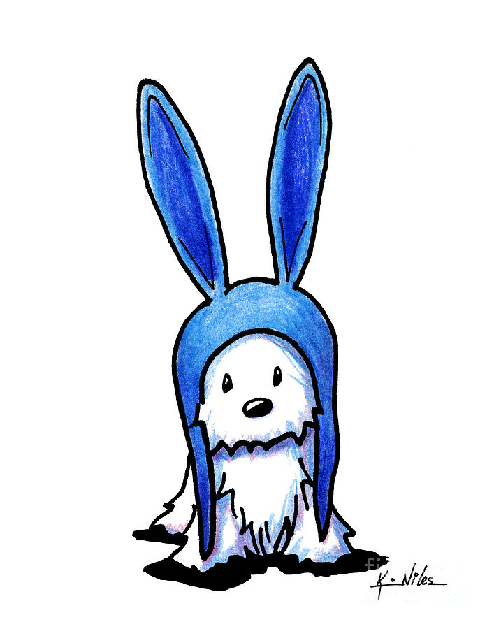 Rabbit Ears Westie Drawing by Kim Niles aka KiniArt
