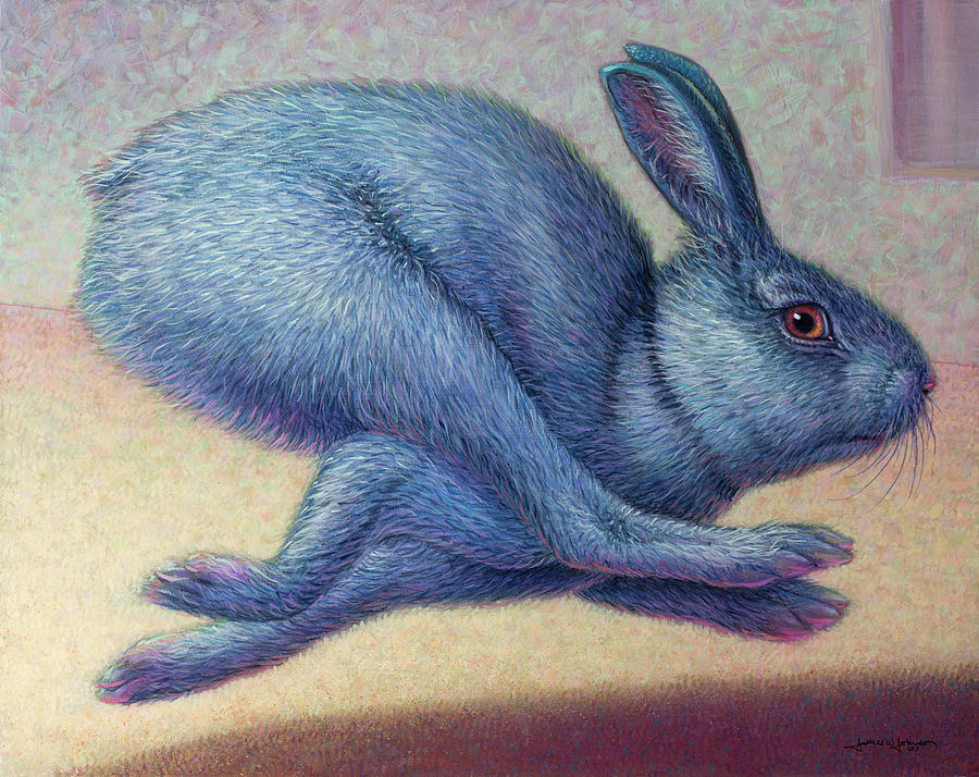 Rabbit Running Blue Painting by James W Johnson