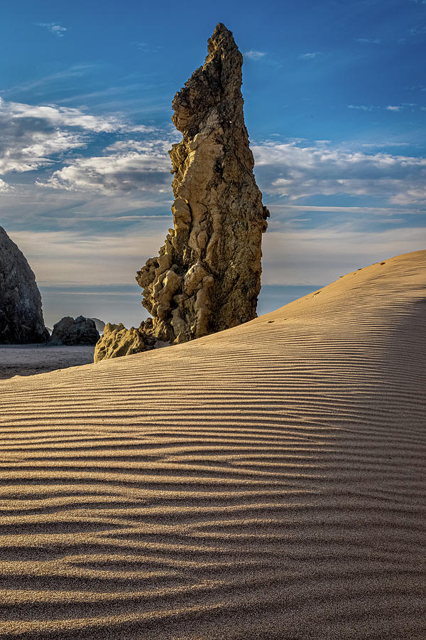 Rabbit Sea Stack and Sand - Color Photograph by Peter Tellone