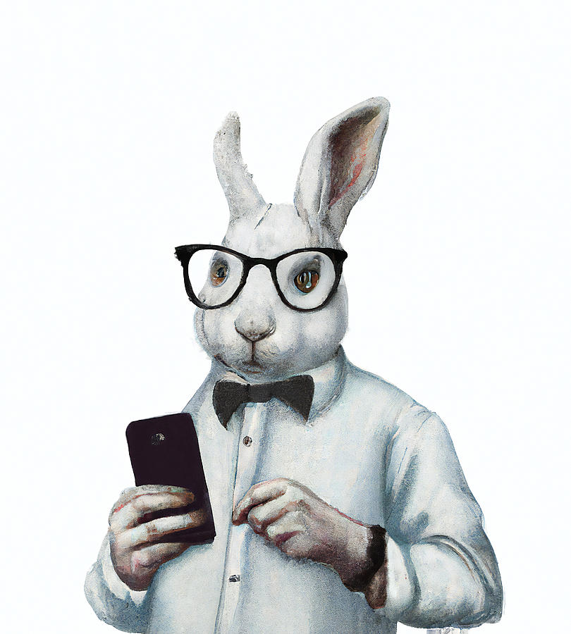 Rabbit Texting On His Phone Digital Art by StellArt Studio Fine Art
