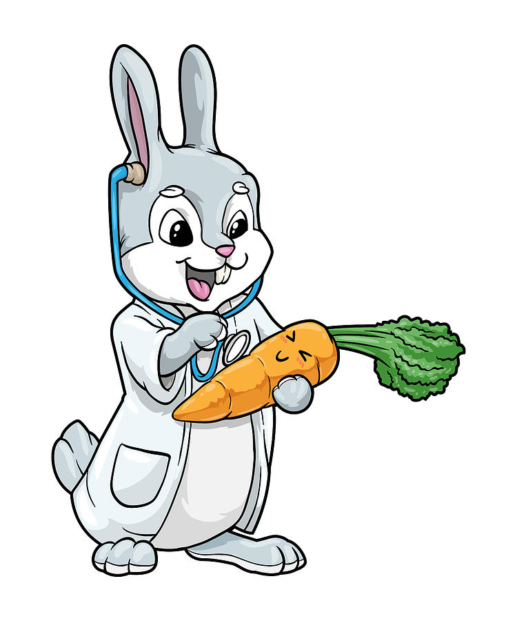 Rabbit with Carrot as Doctor with Stethoscope Painting by Markus ...