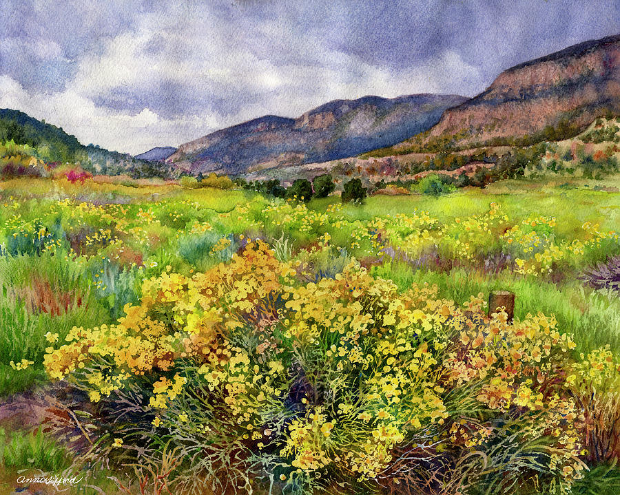 Rabbitbrush by the Rio Grande Painting by Anne Gifford