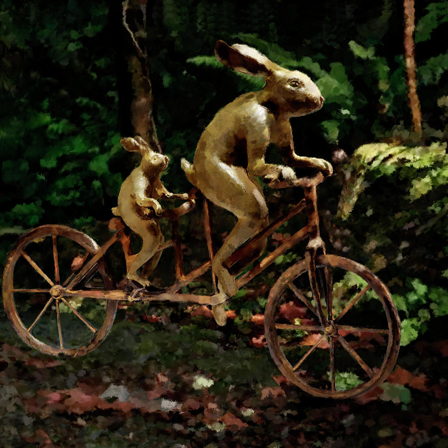 Rabbits Tandem Bicycle Race Painting by Portraits By NC