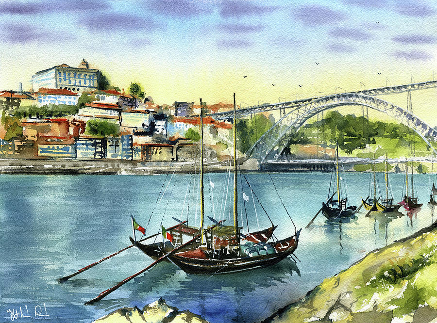 Boat Painting - Rabelo Boats in Porto by Dora Hathazi Mendes