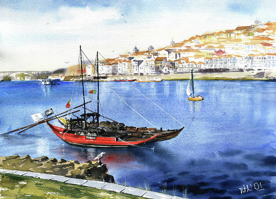 Rabelo Boats With Porto View Painting by Dora Hathazi Mendes