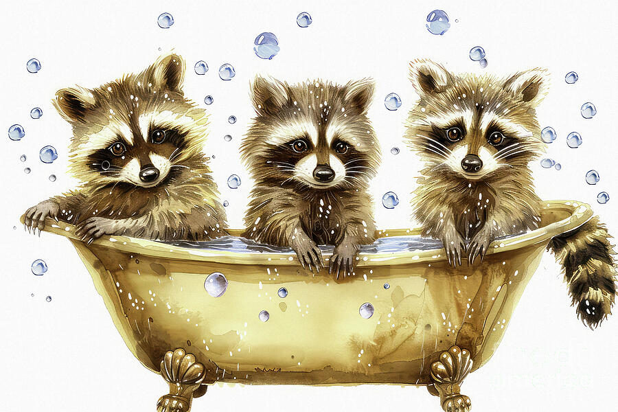 Raccoon Bath Buddies Painting by Tina LeCour Raccoon Bath Buddies Painting by Tina LeCour