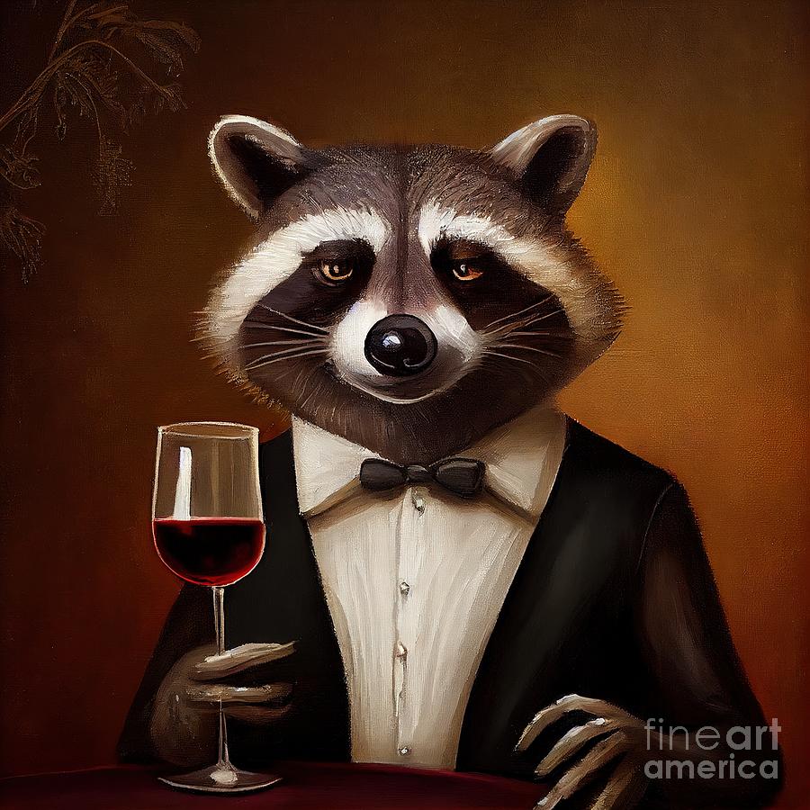 Nature Painting - Raccoon Having Drink by N Akkash