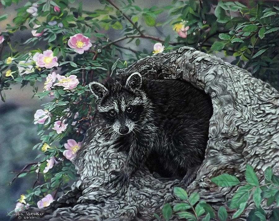 Raccoon Heaven Painting by Linda Becker
