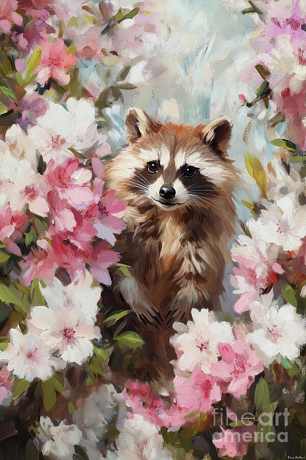 Raccoon In The Spring Flowers Painting by Tina LeCour Raccoon In The Spring Flowers Painting by Tina LeCour