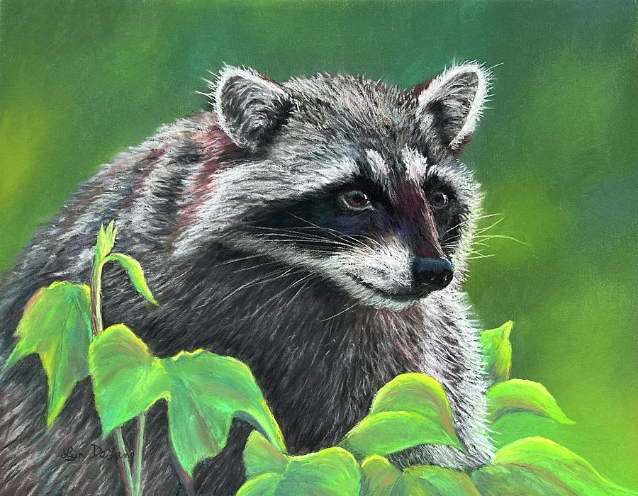 Raccoon in the Woods Pastel by Lyn DeLano