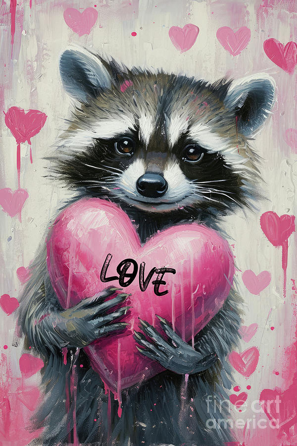 Valentines Day Painting - Raccoon Love by Tina LeCour