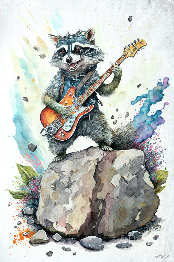 Raccoon Rock Star Digital Art by Jutta Maria Pusl