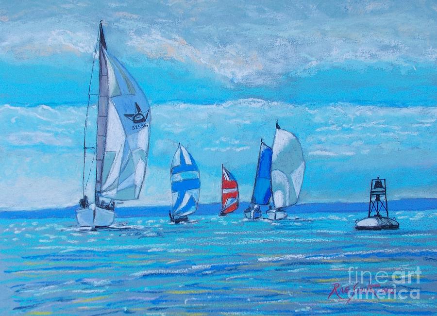 Race around the buoy  Pastel by Rae  Smith PAC